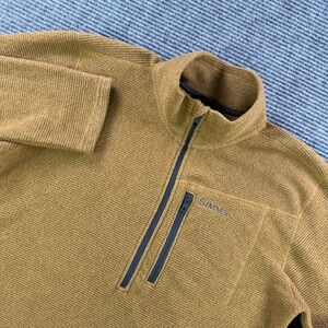Simms Thermal Quarter Zip Grid Fleece Pullover Brown Ochre Mens Medium Active